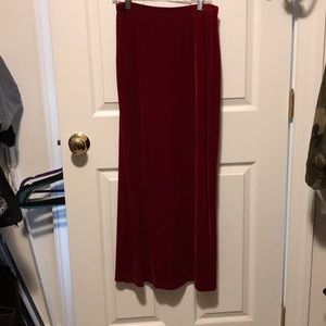 Long red velvet skirt